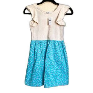GAP kids girls dress beige color block ruffle  sleeveless  floral dress size L